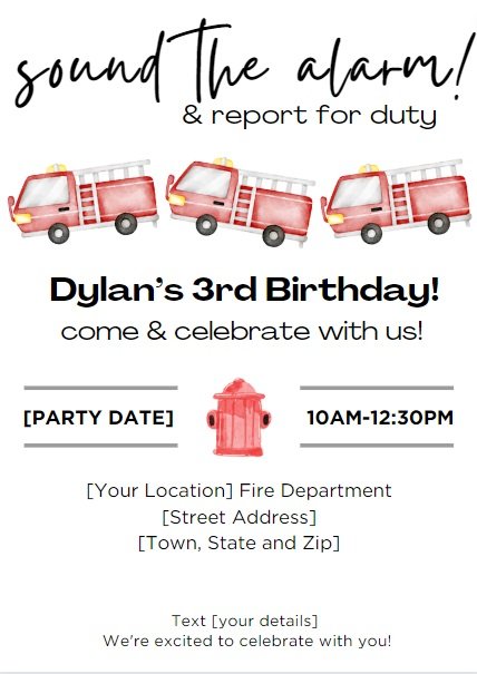 Birthday invitation created in Canva with party details. Edited version.