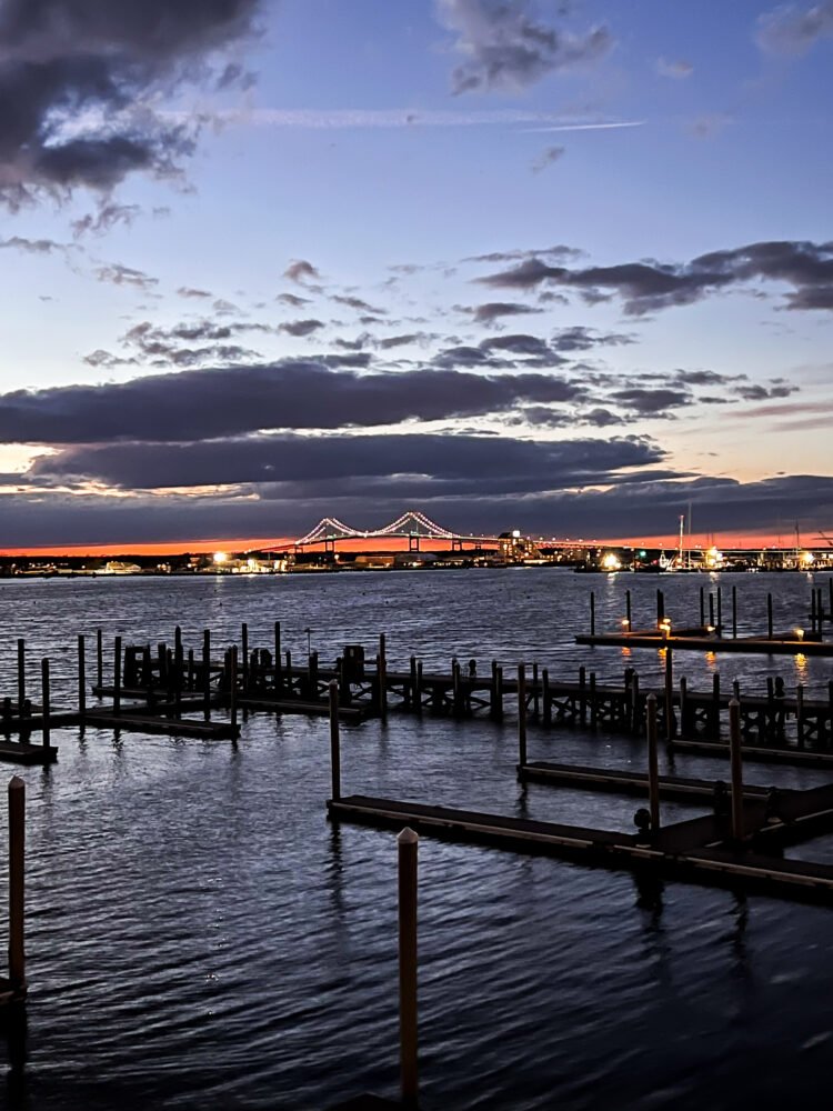 Night view of the Newport Bridge